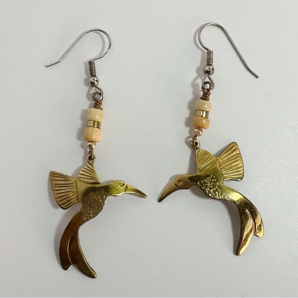 Vintage hummingbird gold-tone dangle earrings